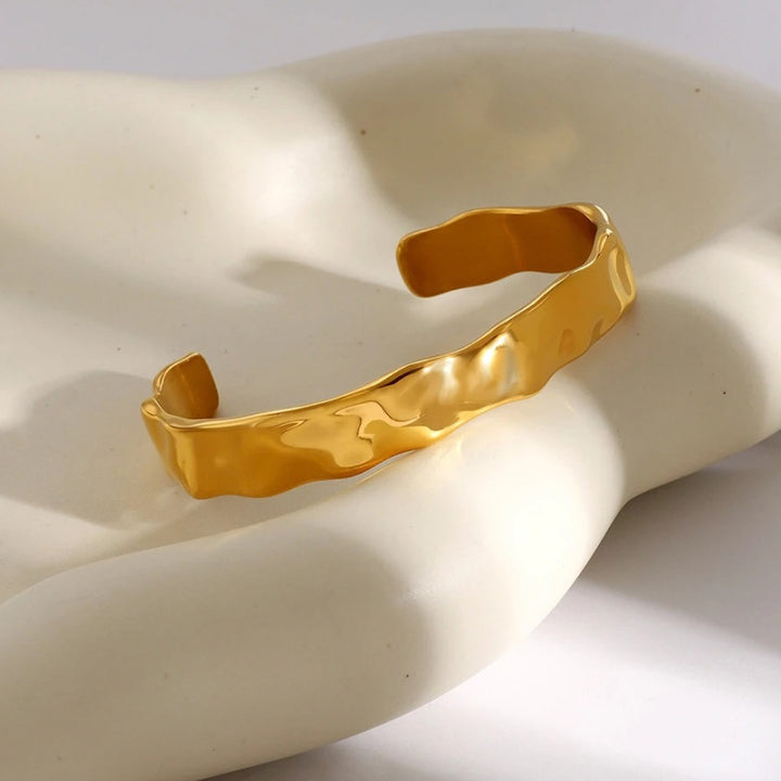 Waterproof Wide Cuff Bracelet in 18K PVD Gold Stainless Steel