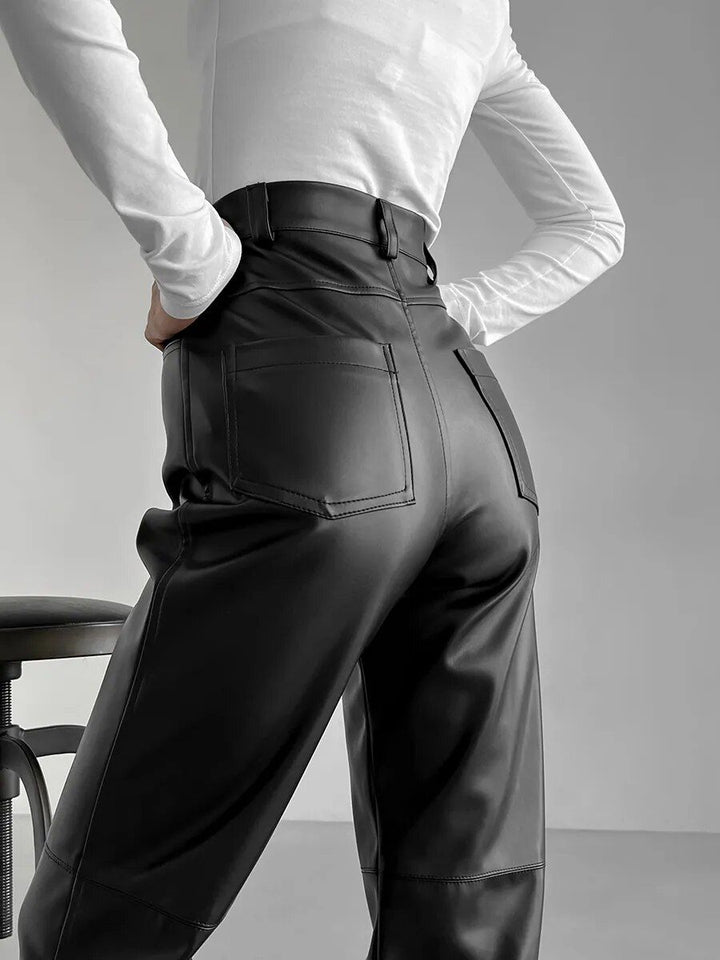 Elegant Wide Leg Faux Leather Pants for Women