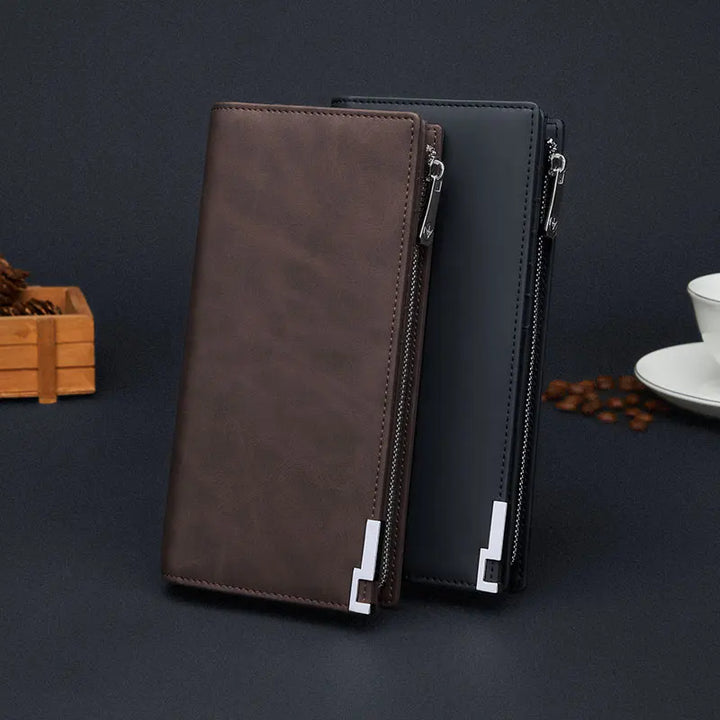 Luxury Long Leather Wallet for Men with Phone Holder