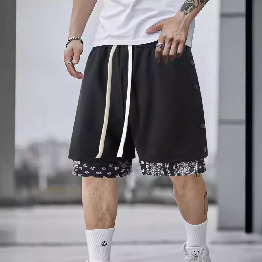 Slim Fit Drawstring Double Breasted Cropped Pants For Men