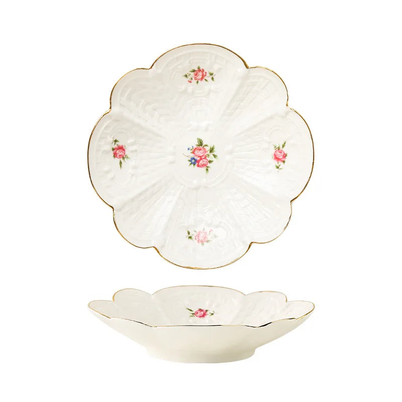 European Style Retro Ceramic Dessert Plate Set – Floral Dim Sum, Fruit Salad, and Breakfast Plates