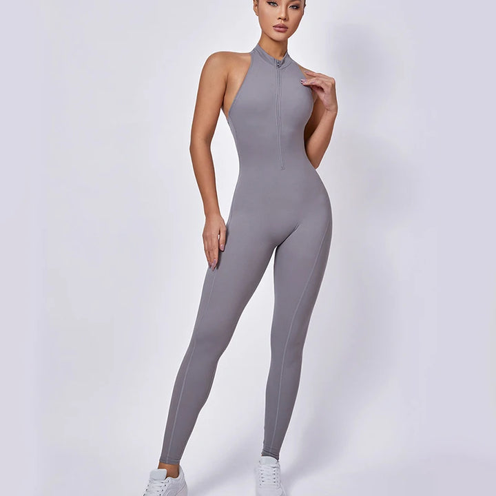 Women's Zipper Yoga Jumpsuit - Backless Sleeveless Bodysuit