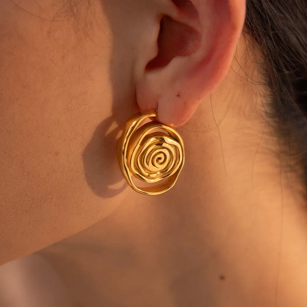 18K Gold Plated Chunky Spiral Hoop Earrings