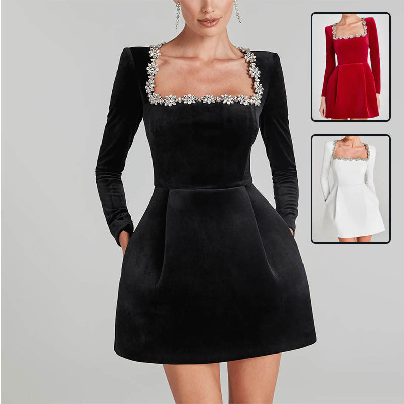 Square-Neck Long-Sleeve Dress