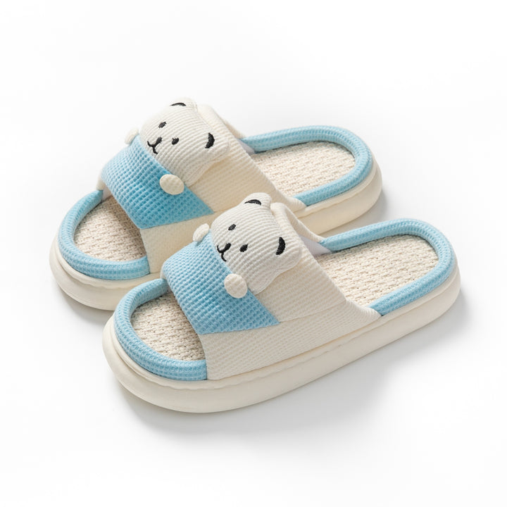 Cute Cartoon Bear Slippers Spring And Autumn Fashion Thick-soled  Mute Linen Slipper Women's House Shoes