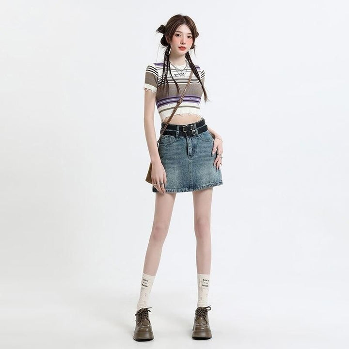 Chic High Waist Denim Mini Skirt with Belt