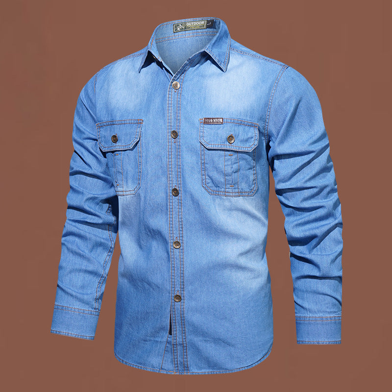 Cotton Bamboo Denim Long-sleeved Shirt Men's Casual Cotton Washed Jacket