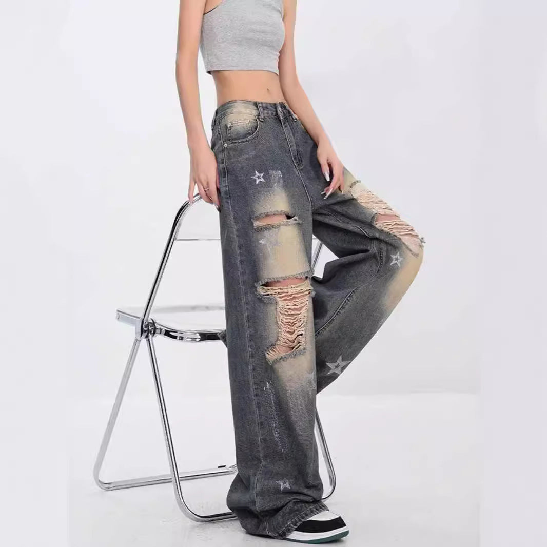 New High Street Loose American Retro XINGX Ripped Jeans For Women