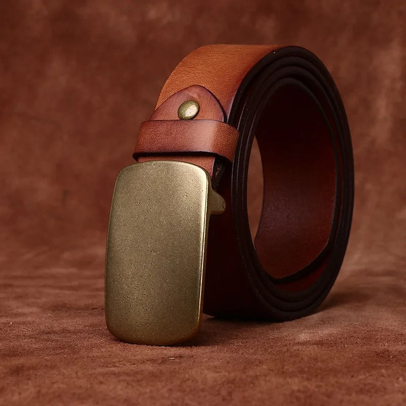 Genuine Leather Belt with Brass Pin Buckle