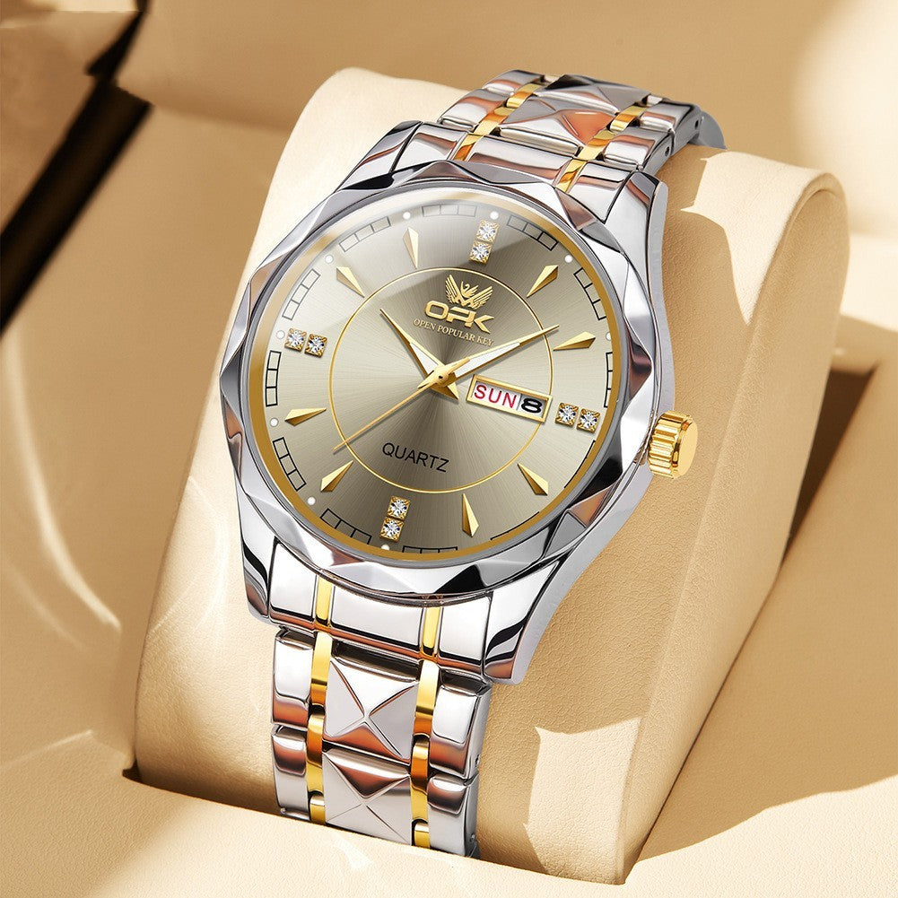 Stainless Steel Business Double Calendar Waterproof Men&