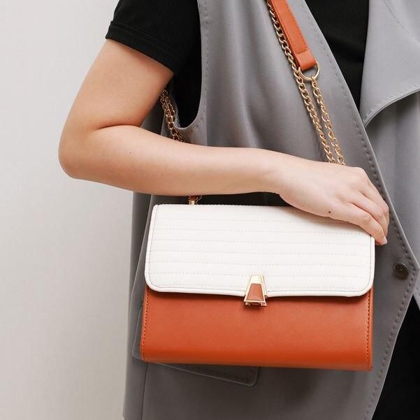 Color Block Quilted Vegan Leather Fashion Shoulder Bag