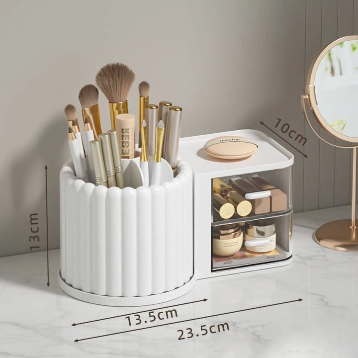 Makeup Storage Organizer with Brush Holder and Rotating Display