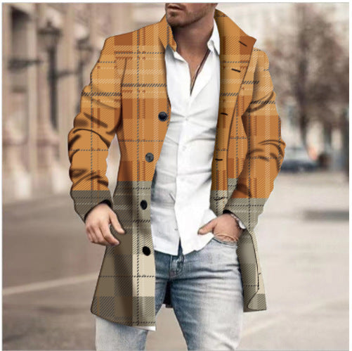 Men's Woolen Stand Collar Mid-length Casual Coat