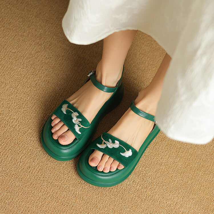 Embroidered Comfort Platform Sandals - Casual Thick-Soled Fashion Shoes for Women
