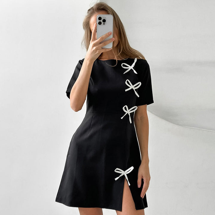 European And American Simple Inner Black Dress Fashion Waist-controlled Round Neck