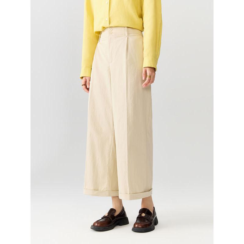 High Waist Wide-Leg Cuffed Trousers for Women