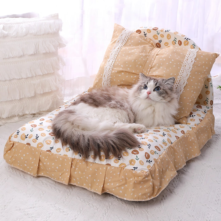 Cute Bow Pet Bed with Detachable Pillow