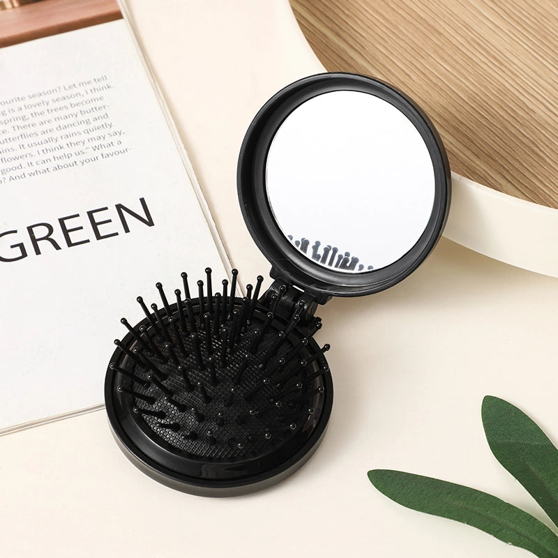 Mini Folding Hairbrush with Massage Comb and Mirror