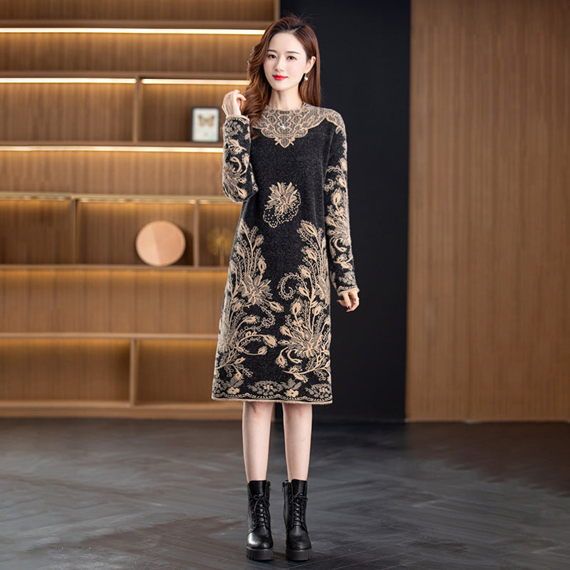 Western Style Artificial Mink Fur Sweater Loose-fitting Mid-length Dress