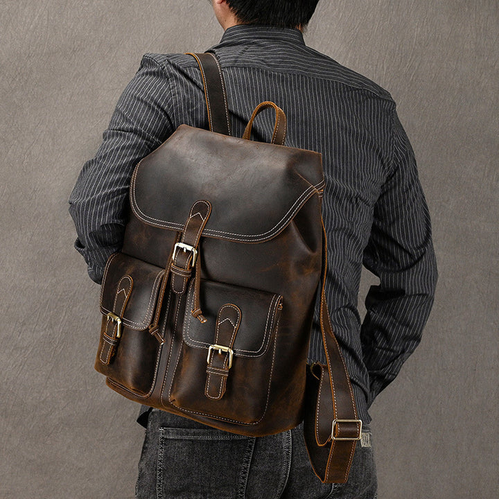 Casual Retro Crazy Horse Leather Travel Backpack