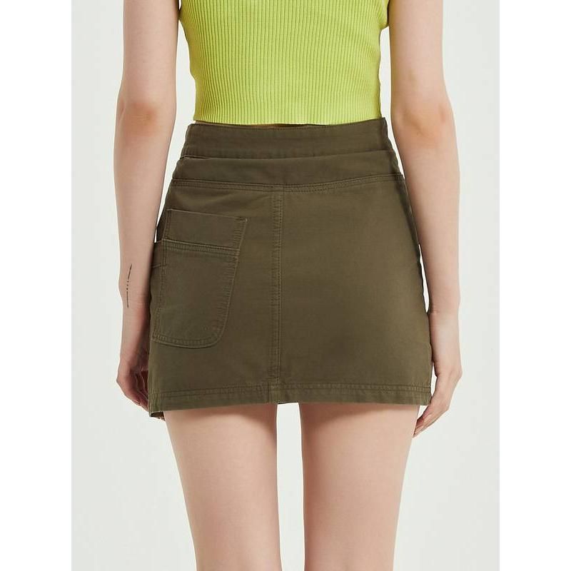 Green Denim High-Waist Pencil Skirt with Pockets