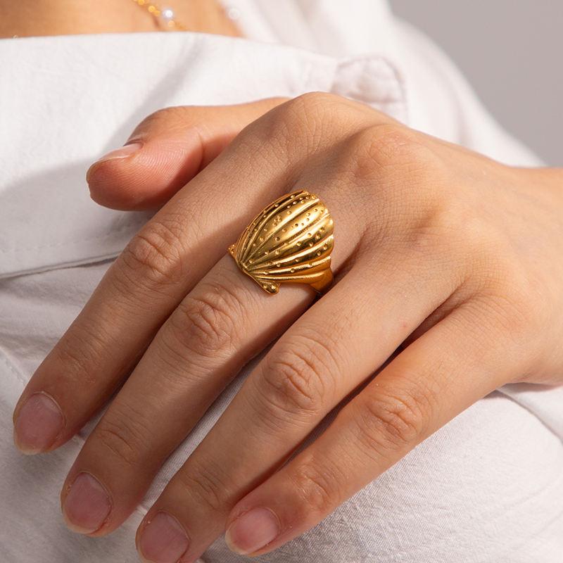 18K Gold-Plated Stainless Steel Shell Ring