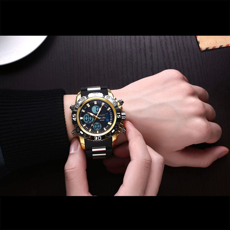 Electronic double display quartz watch men's steel belt business watch