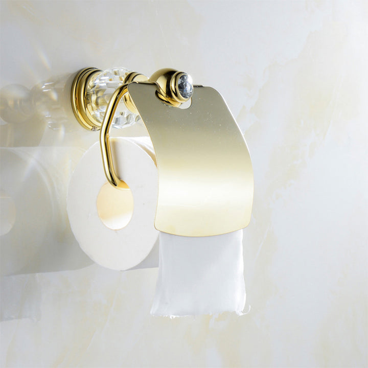 Luxury Gold Brass Toilet Paper Holder with Crystal Decoration