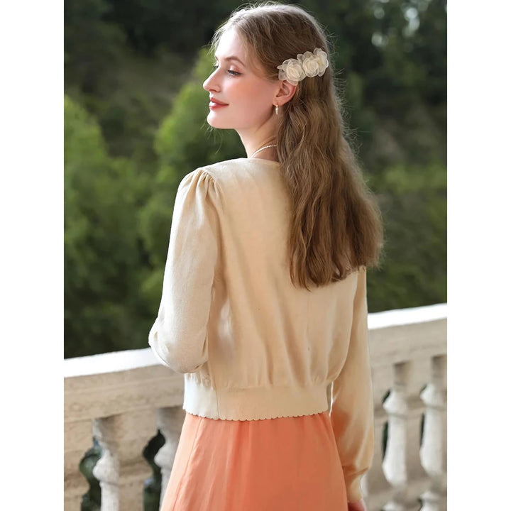 Apricot Elegant V-Neck French Style Knit Cardigan