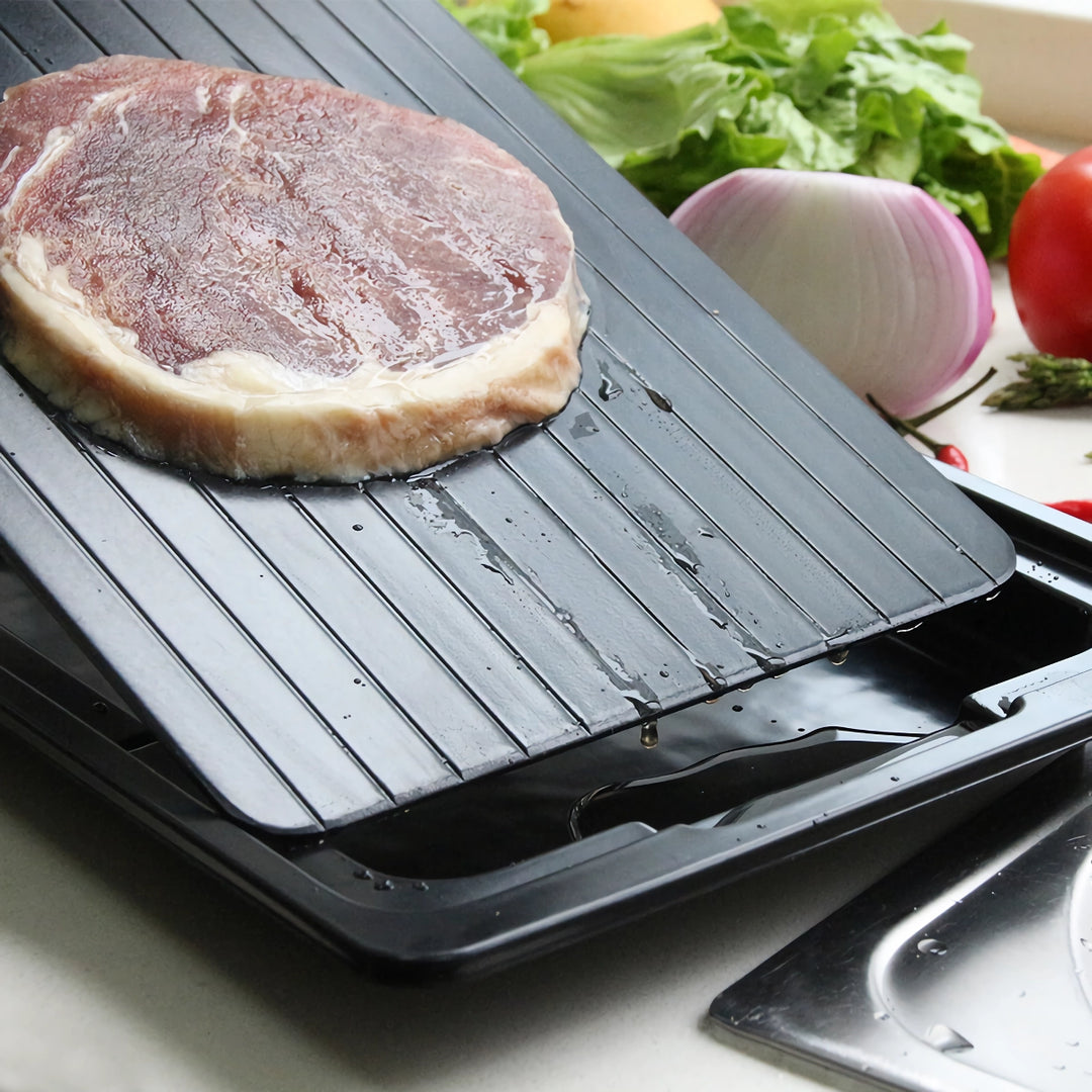 Fast Defrost Tray for Quick Thawing of Frozen Meat, Fish, and Seafood