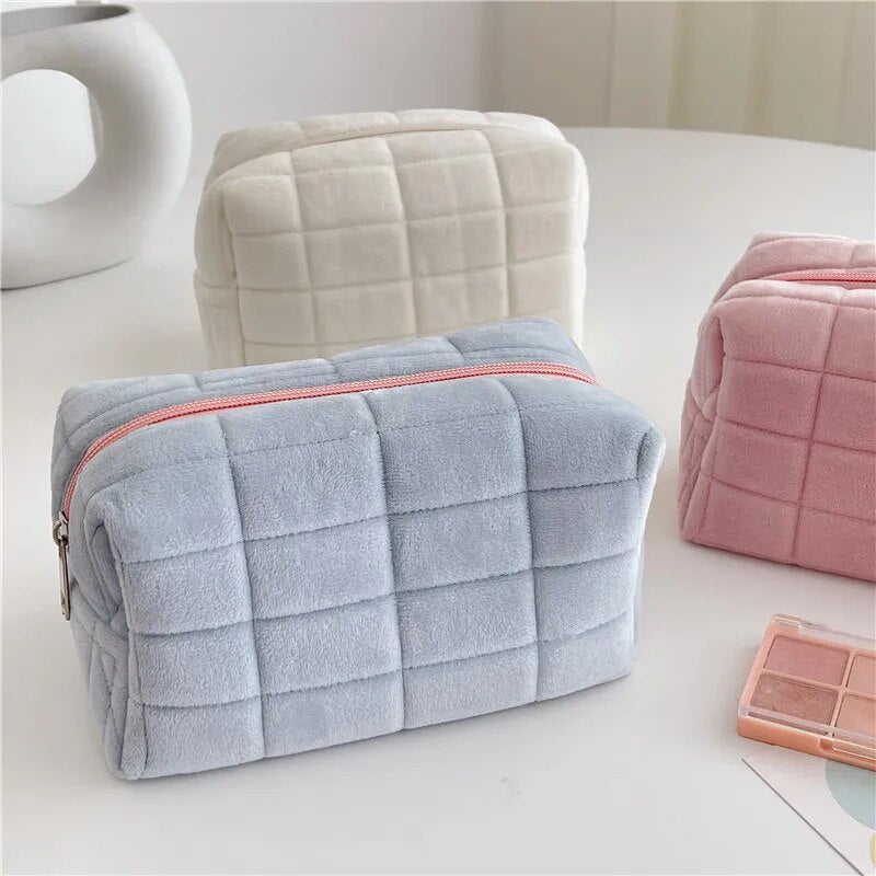 Plush Fur Cosmetic Bag - Zippered Travel Makeup Pouch