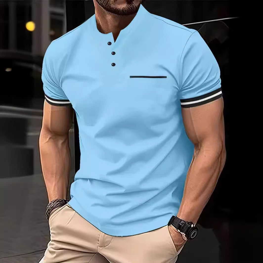 Solid Color Classic Button Stitching Short Sleeve