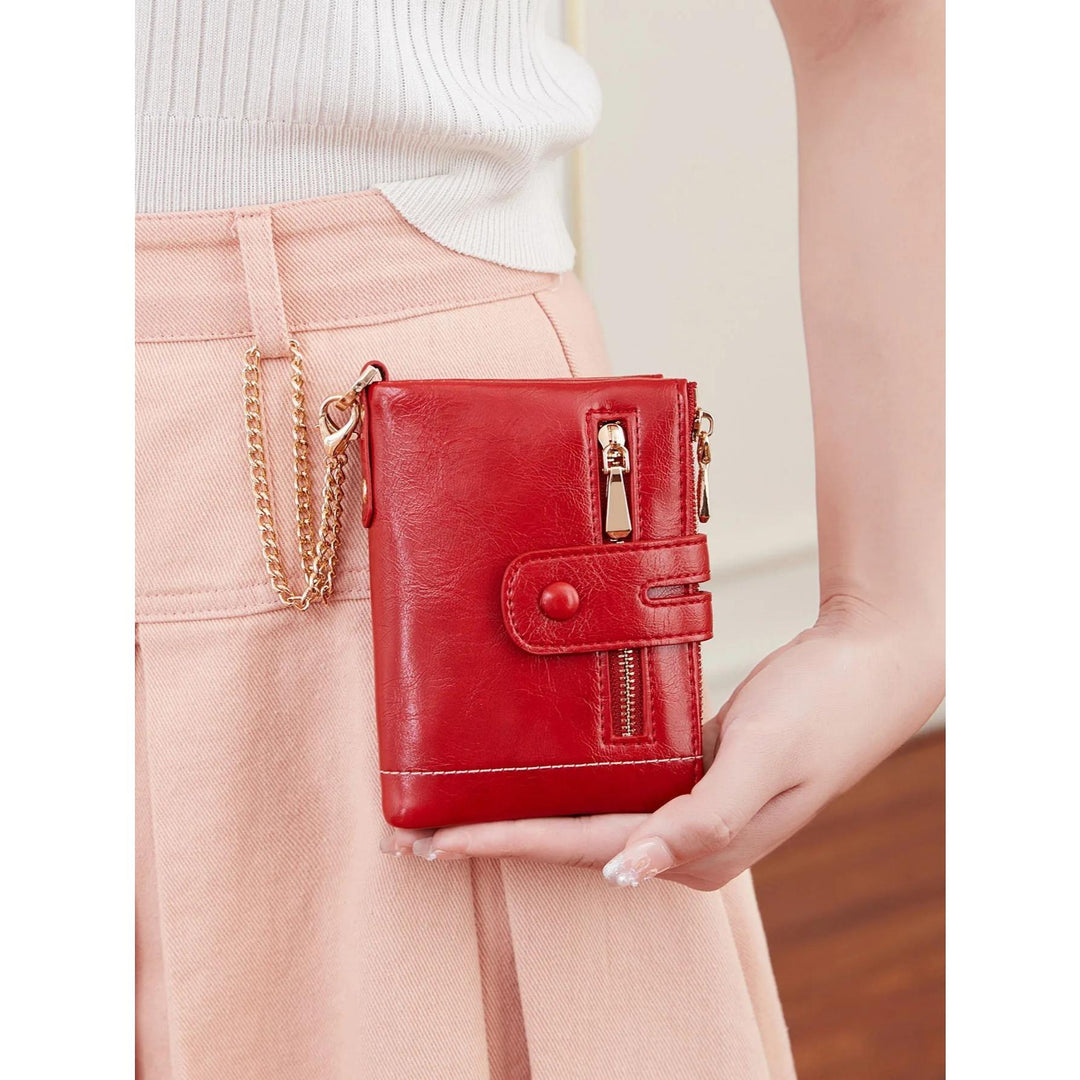 High Quality PU Leather Women's Short Wallet with Chain