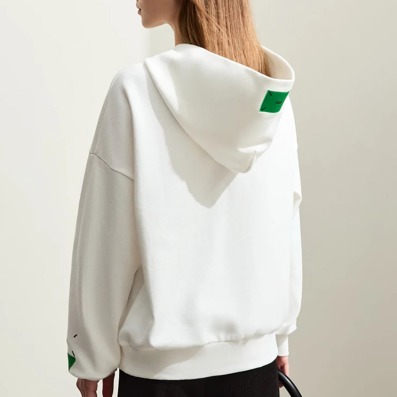 Autumn Hooded Cotton Hoodie with Geometric Embroidery