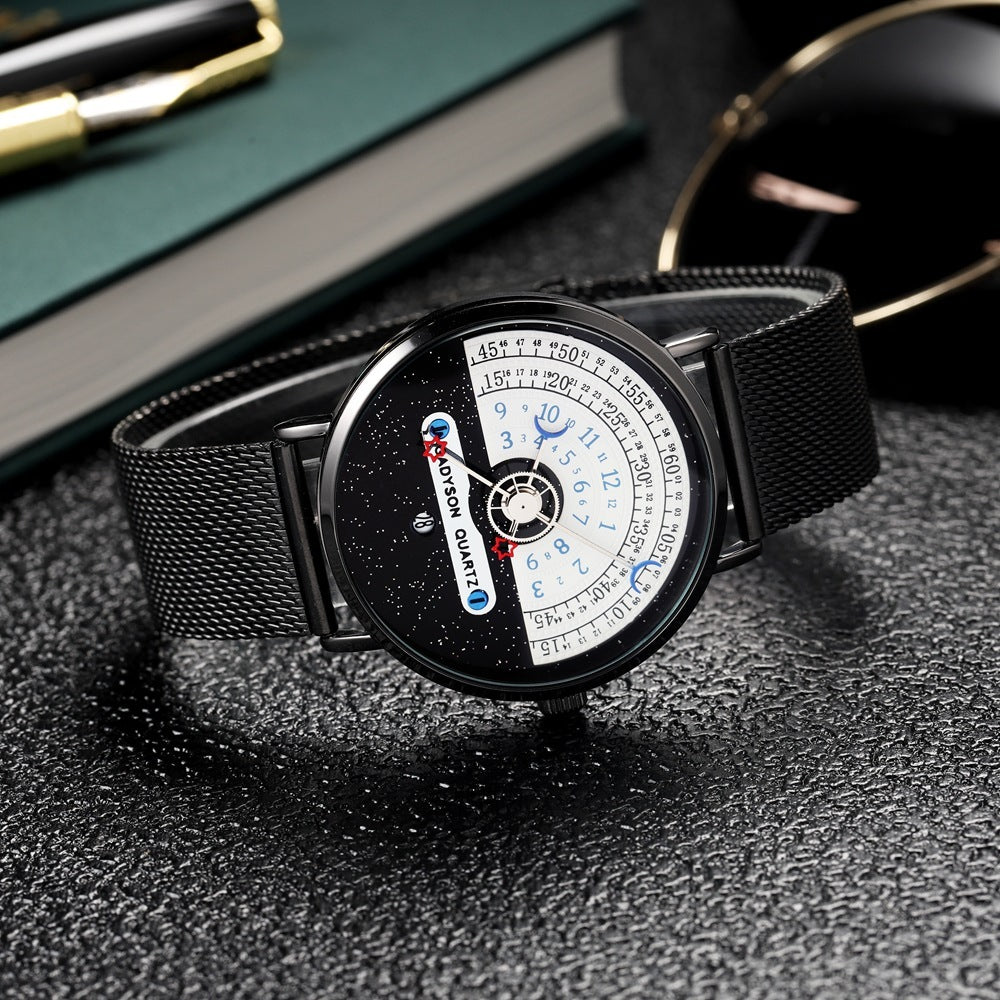 Fashion Quartz Calendar Alloy Mesh Belt Men&
