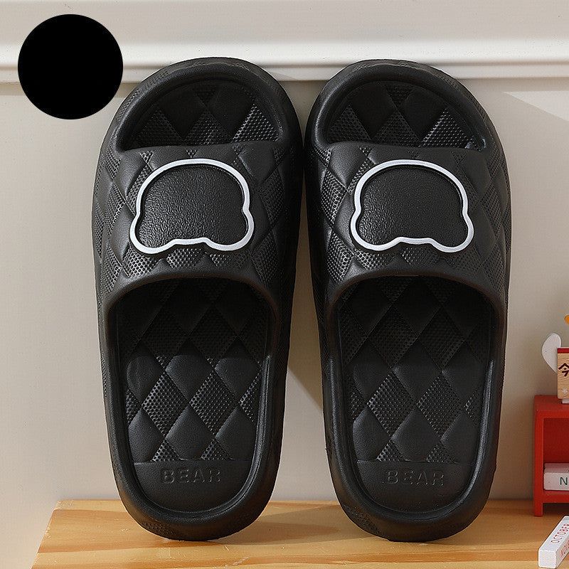 Rhombus Design Bear Slippers Indoor Non-slip Thick Soles Floor Bedroom Bathroom Slippers For Women Men Cute House Shoes