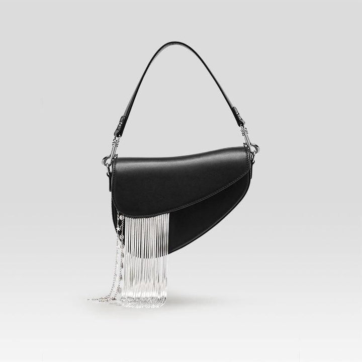 Luxury Leather Tassel Crossbody Saddle Bag for Women