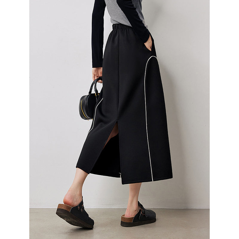 Stylish Autumn Mid-Length A-Line Umbrella Skirt with Elastic Waist