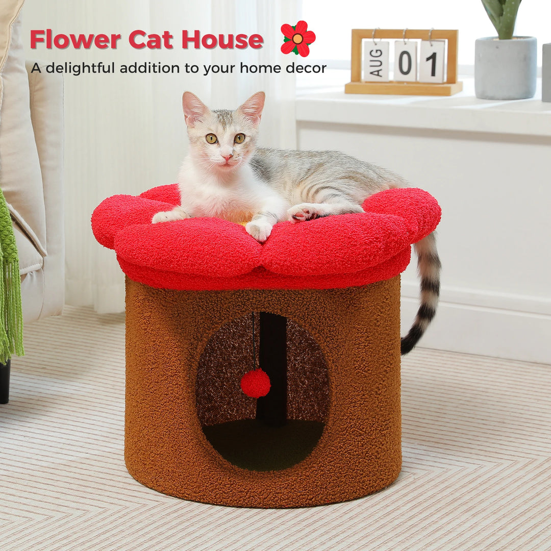 Luxury Double-Deck Cat Bed with Flower Perch