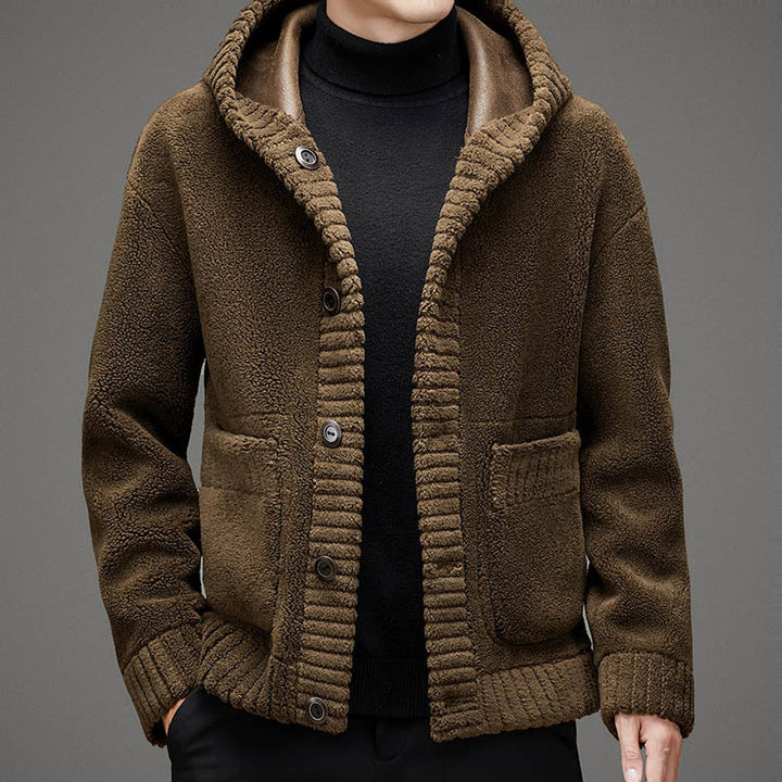 Fur-integrated Double-sided Cashmere Hooded Jacket