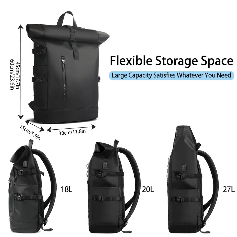 Expandable Waterproof Roll-Top Laptop Backpack