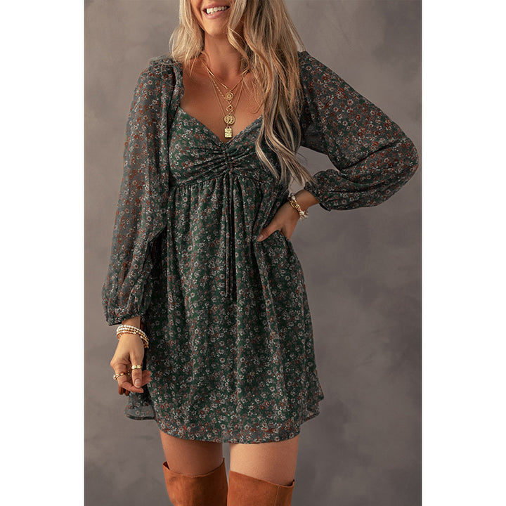 European And American Fashion Floral Print Long Sleeve Dress