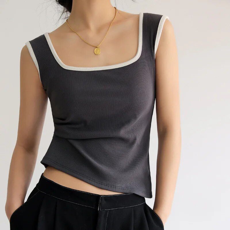 Ribbed Contrast Patchwork Tank Top
