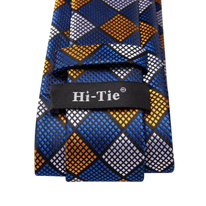 Blue & Gold Plaid Silk Necktie Set for Men