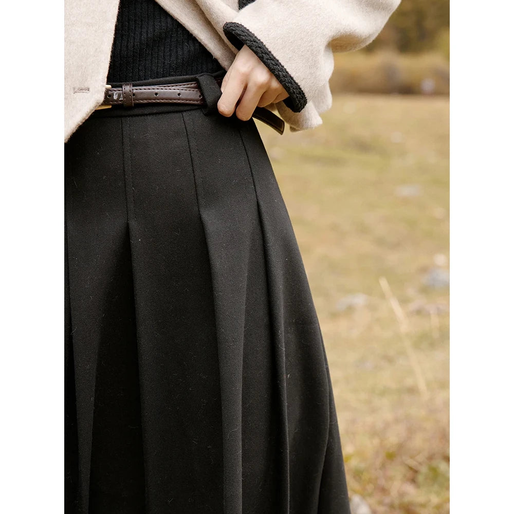 Elegant Black Pleated High Waist Skirt