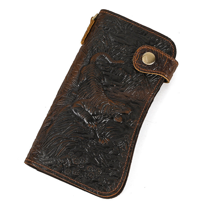 Men's Crazy Horse Leather Long Chain Anti-theft Wallet