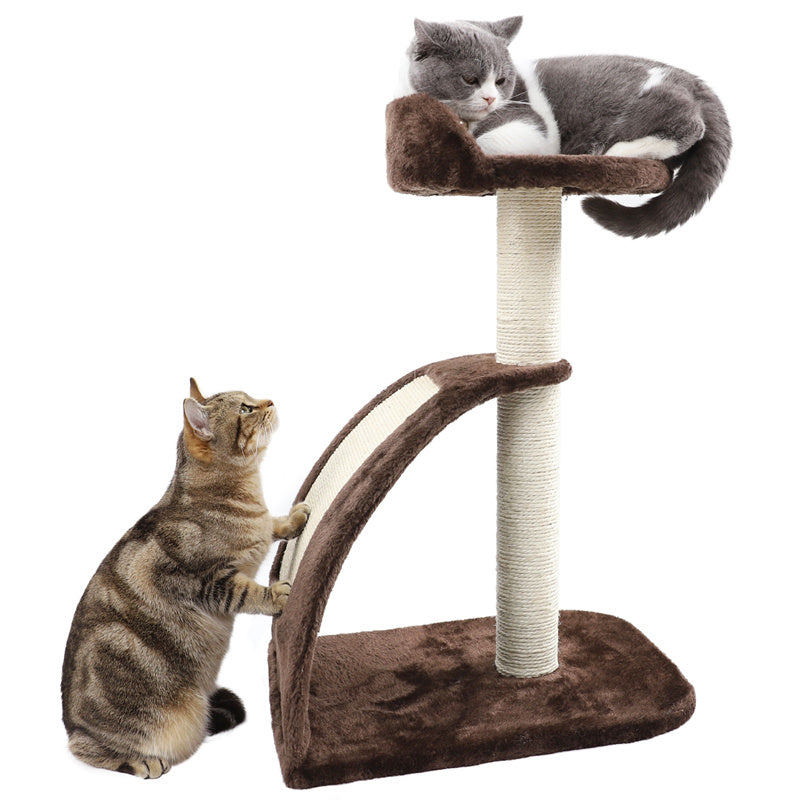 Compact 26-Inch Cat Scratching Post with Plush Perch and Curved Scratching Board