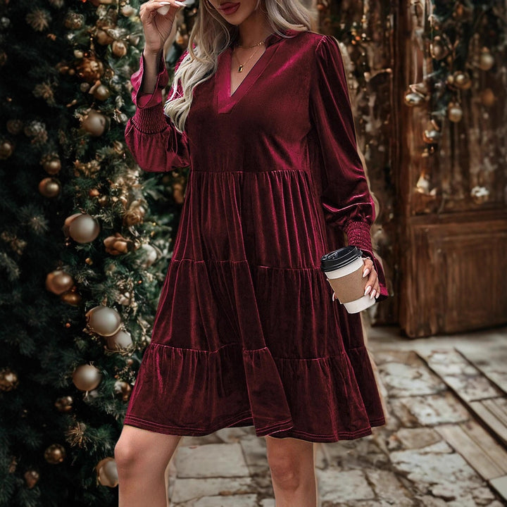 Long Sleeve Christmas Skirt Velvet Cake Dress