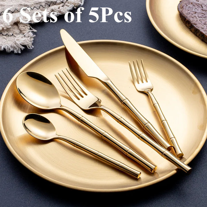 Stainless Steel Bamboo Design Cutlery Set