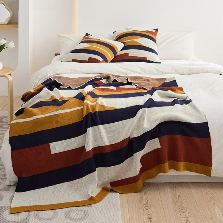 Modern Bohemian Stripe Plaid Throw Blanket